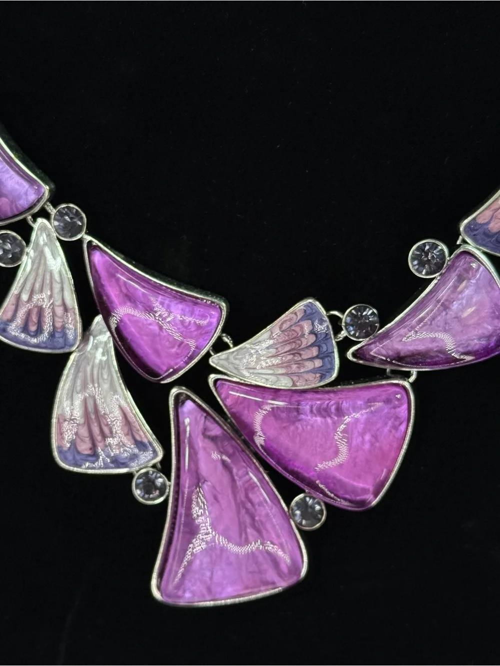 Rivir Purple and Silver Enamel Bib Statement Necklace and Earring Set Y2K‎